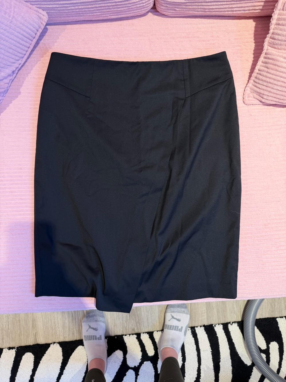 Vintage Asymmetrical Black Wool-Blend Skirt